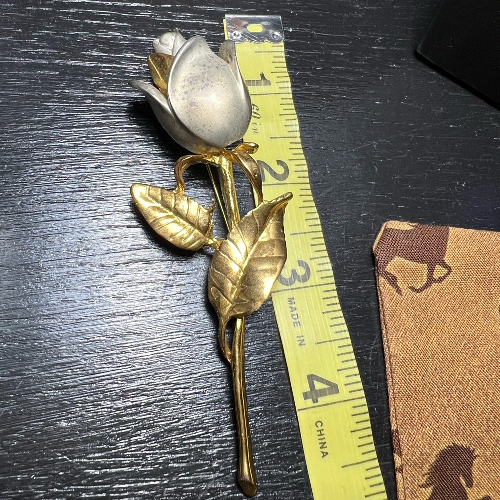 Vintage XL Rose Brooch Mixed Metals